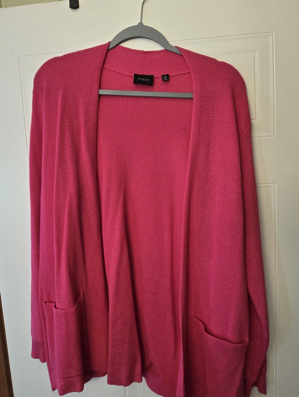 Cyrus Open-Front Hot Pink Knit Cardigan